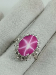 10x14mm Big Pink Star Ring in 925 Sterling Silver Ring Pink Sapphire Star Ring - Picture 1 of 3