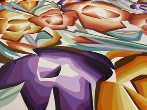 TELA GRANDE FLORAL IMPRESA A MANO MISSONI ARCO IRIS ""ROSA"" SATÉN DE ALGODÓN ITALIANO - Imagen 1 de 6