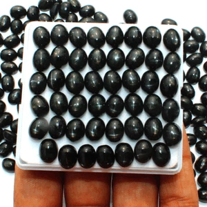 Lote de 25 piedras preciosas calibradas cabujón ovalado de 9 mm x 7 mm con diópsido estrella negra natural - Imagen 1 de 24
