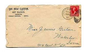 Vintage Advertising Envelope NEW CLIFTON HOTEL Cedar Rapids IA 1892 - Picture 1 of 2