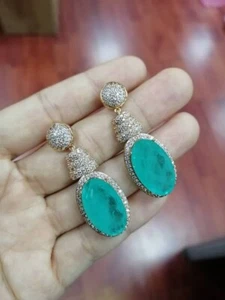 14k rose gold vermeil, natural Neon emerald earrings dangle drop Colombia - Picture 1 of 3