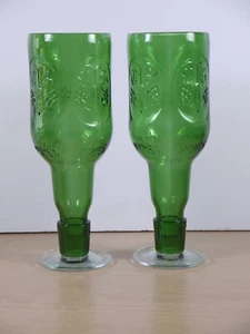 Pair Upcycled Grolsch Beer Bottle Glass From Recycled Green Bottle Novelty Gift - Picture 1 of 7