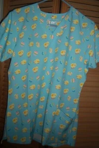 NWT WOMAN'S REVEL BRAND SHORT SLEEVE EASTER SCRUB TOP SHIRT SIZE L RUNS SMALL - Picture 1 of 1