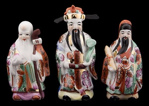 3 Sages chinois ou Dieu Fuk Luk Sau - Fu Lu Shou en céramique - H : 13 cm #8861 - Picture 1 of 4