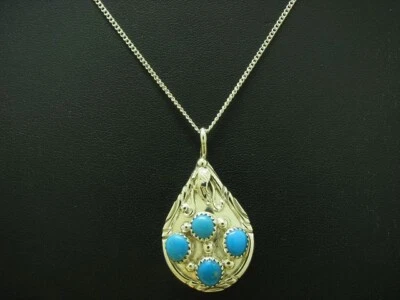 835 Argento Collana Pendente con Turchese Ricoperto / Vero Argento/41,0cm/7,7g - Immagine 1 di 3