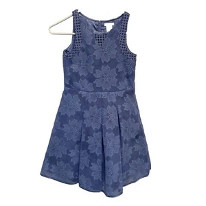 New Nanette Lepore Girl's Blue Crew-Neck Mesh Eyelet Dress Size Medium 10-12 - Picture 1 of 7