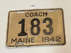 Maine 1942 COACH Reg. License Plate 183 White Black 9" Short Steel Hearse