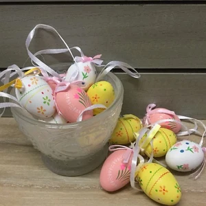 12 x Small Hanging Egg Decorations Easter Gisela Graham Flower Tree Pink Yellow - Picture 1 of 10