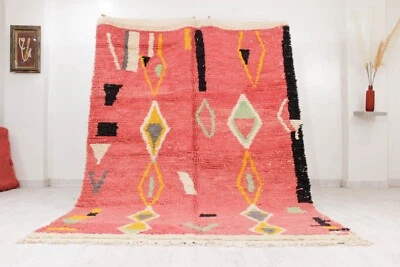 Handmade Boujaad Moroccan Rug 7'7 x 5' Patchwork Berber Colorful Red Wool Carpet - Image 1 of 4