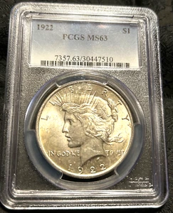 PCGS MS63 1922 DOLLARO DELLA PACE - Foto 1 di 4