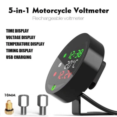 12V Digital Motorcycle Voltmeter Water Temp Gauge Clock 18mm Sensor Adapter Kit - Image 1 of 4