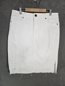 Kut From The Kloth Connie Skirt Jean Size 8 Stretch White Raw Hem Midi Straight  - Picture 1 of 8