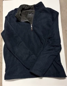 London Fog Navy Blue Herringbone Sherpa Soft 1/4 Zip Soft Pullover XL Warm NICE! - Picture 1 of 4