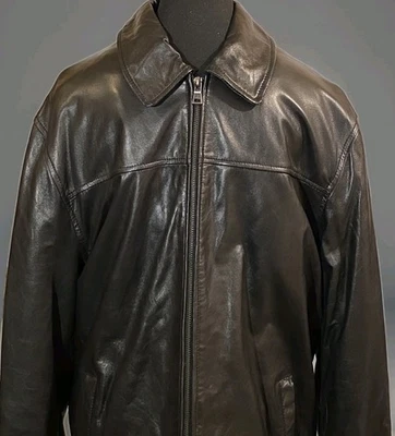 IZOD Para Hombres Mediano Negro Cuero de Cordero Genuino Abrigo Chaqueta de Bombardero Estilo Bolsillos Foto 1 de 4