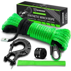 Seilwinde Kit 1/4" x 50',9650Lbs Synthetikkabel HD Haken, Sicherheitsgurt, Stopper - Bild 1 von 7