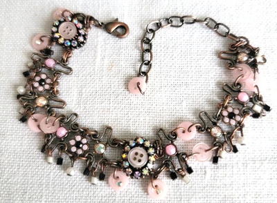 CHENARD ALEXANDRE PARIS VINTAGE BABY BUTTONS CRYSTALS PINK & BLACK  BRACELET - Image 1 of 4