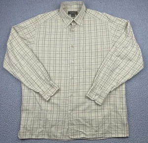 Ermenegildo Zegna Shirt Mens Medium Beige Plaid Long Sleeve Button Down Pocket - Picture 1 of 10