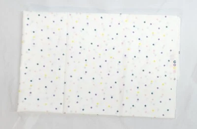 Vntg Fabric Joann's White with blue/yellow/pink/purple polka dots 1 yd - Image 1 of 3