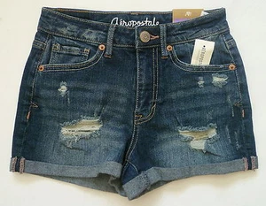 Womens AEROPOSTALE High-Rise Medium Wash Destroyed Denim Shorty Shorts NWT #0664 - Picture 1 of 1