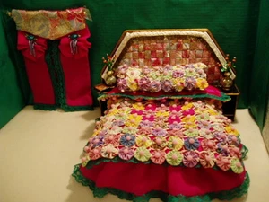 OOK Handmade BED for Dollhouse or Room Box, Comforter Set, Curtains - NEW - Picture 1 of 10