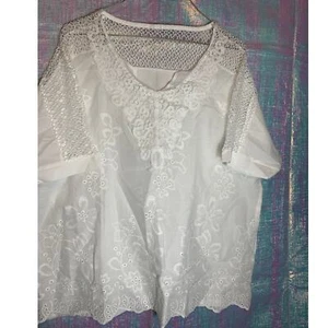 Camicia ricamata pizzo bianco manica corta top donna lg cottagecore fairycore - Foto 1 di 7