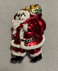 Santa Claus Brooch Pin Sack Enamel Gold Tone Red Green Black White 2" - Picture 1 of 4
