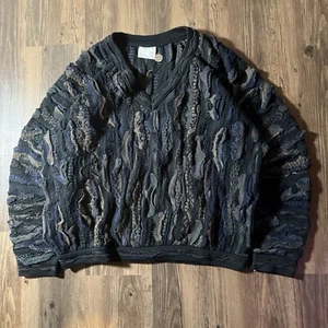 Vintage Coogi V-Neck Sweater 3D Knit tag Medium Australia Blue Green Large - Picture 1 of 5