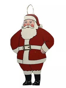 Vintage Christmas Jolly Santa Wooden Door Hanger 20 Inches - Picture 1 of 7