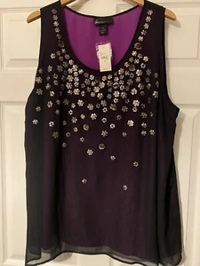 Lane Bryant NWT sleeveless shirt women's size 28 black sheer with purple liner - Picture 1 of 6