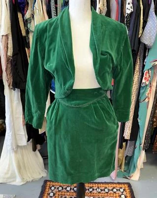 Autêntica jaqueta e saia de veludo vintage da década de 1940!  - Imagem 1 de 4