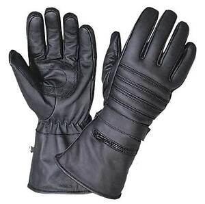 UNIK Men's Cowhide Leather Gauntlet Gloves w/ Zippered Rain Cover - Black