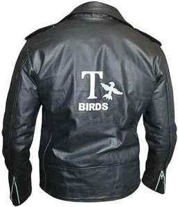 Men's Grease T Birds Jacket Danny John Travolta Motorcycle Black Leather Jacket - Picture 1 of 4