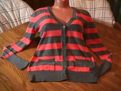 MUJER CÁRDIGAN SUÉTER TOP TALLA MEDIANA BOTÓN DELANTERO CORAL Y GRIS Foto 1 de 4