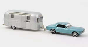 NOREV 1/43 1968 FORD MUSTANG COUPE BLUE & AIRSTREAM LAND YACHT CARAVAN TRAILER - Picture 1 of 5