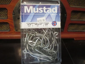 74 EA NIP Mustad 3407SS-DT-8/0-Classic O'Shaughnessy Hook 8/0 MADE IN NORWAY - Picture 1 of 2