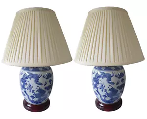 Pair of Chinese Jar Table Lamps with Shades - Blue Dragon Pattern 54cm - Picture 1 of 7