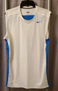 Großes Nike Pro Dri-Fit ärmelloses Shirt Herren weiß mit blauen Streifen - Bild 1 von 6