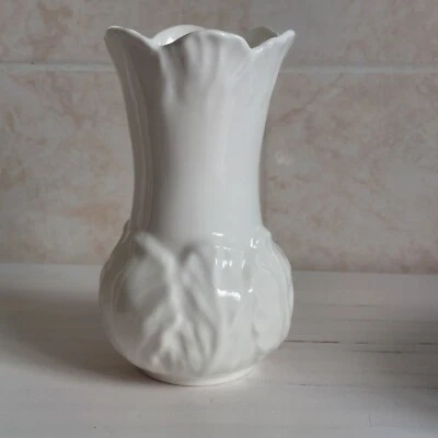 Vintage Cabbage Leaf Vase White Bone China H 15cm Art Pottery Farmhouse Cottage - Image 1 of 4