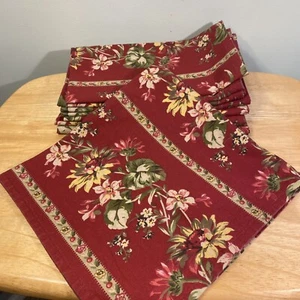 French Country Red Yellow Green Floral 100% India Cotton Napkins Set of 8 - Picture 1 of 9