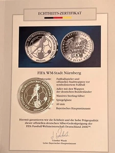 925 Silber 40mm Medaille FIFA Fussball WM 2006 - WM Stadt Nürnberg - Bild 1 von 2