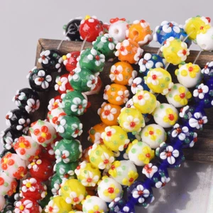 10pcs Handmade Round 10mm Flower Lampwork Glass Loose Beads for Jewelry Making - Picture 1 of 14