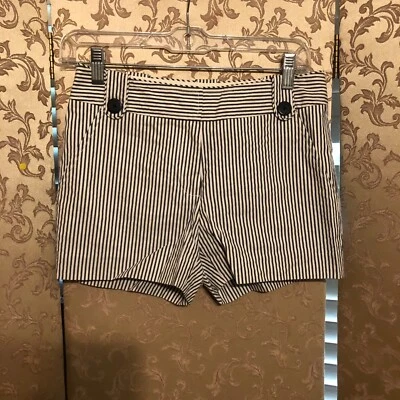 Pantalones Cortos Tory Burch Negro Azul Blanco Rayas Brillantes Seersucker Talla 2 Foto 1 de 4