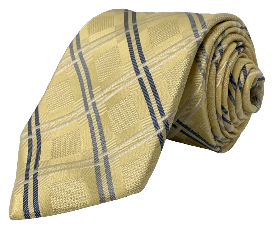 Галстук мужской шелковый JONES NEW YORK 3 3/8 дюйма x 59 1/2 дюйма желтый синий клетчатый жаккардовый галстук - Изображение 1 из 4