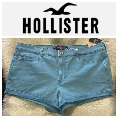 NUEVO CON ETIQUETAS Hollister Corto Tiro Alto Talla 15 Verde azulado Suave Sensación Fijo Dobladillo Enrollado ¡Bonito! Foto 1 de 4