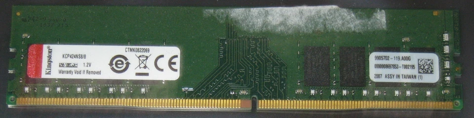 8GB KINGSTON RAM DDR4 2400MHz PC4-19200U CL17 DIMM 288-pin KCP424NS8/8 1Rx8 TOP - Bild 1 von 1