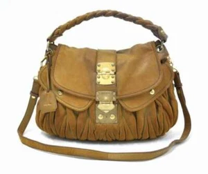 Auth miu miu 2Way Bag Shoulder Bag Handbag Purse Leather Brown used - Picture 1 of 3