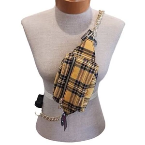 Punk Womens Fanny Pack Waist Pack Cross Body Chain Gold Tone Black - Picture 1 of 6
