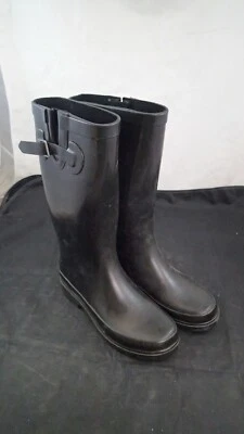 Botas de lluvia de media pantorrilla Sugar para mujer talla US 6 negras de goma maciza Foto 1 de 4