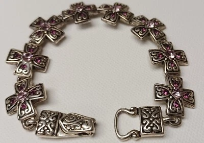 Pulsera Magnética Cruz Ornamentada Rosa Tono Plata "Marissa", 7.5" Foto 1 de 4