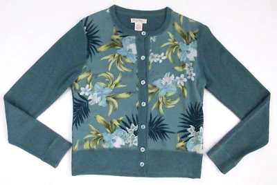 Tommy Bahama Silk Blend Floral Cardigan Sweater Green Size MEDIUM 8/10 - Image 1 of 4